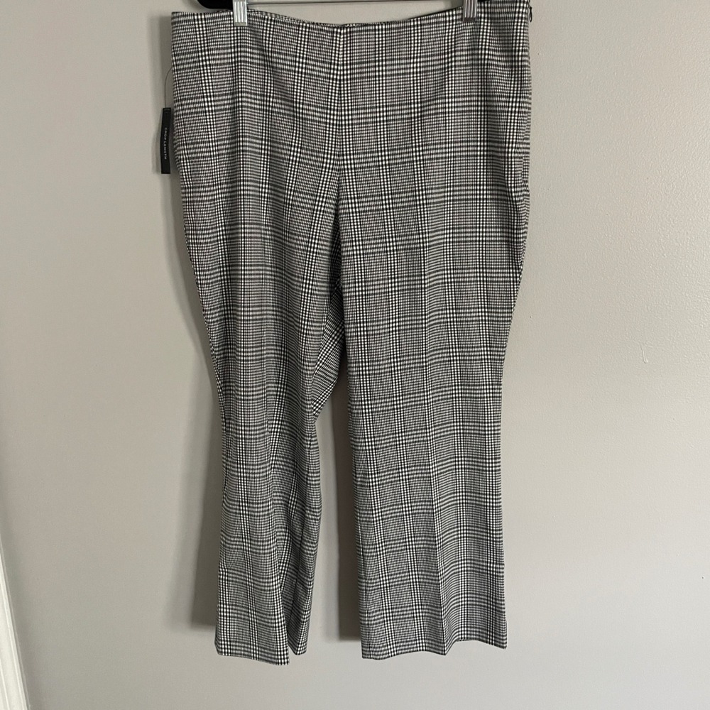 Worthington Flare Leg Pants Womens 16 Black White Plaid Cropped Fit Professional